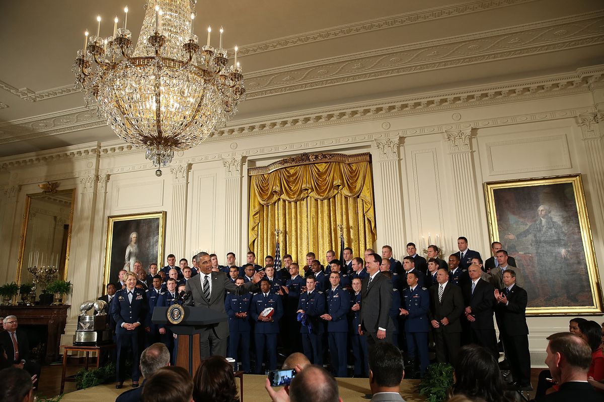 Obama Presents Commander-In-Chief Trophy To US Air Force Academy Football Team