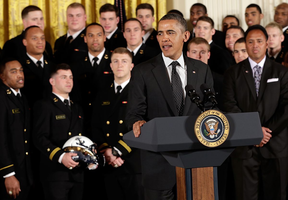 Obama Presents Commander-in-Chief Trophy To US Naval Academy Football Team